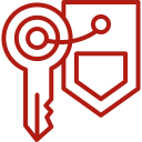 Icono de una llave con un escudo, simbolizando seguridad y protección en el acceso. Ideal para temas relacionados con seguridad informática y gestión de contraseñas.
